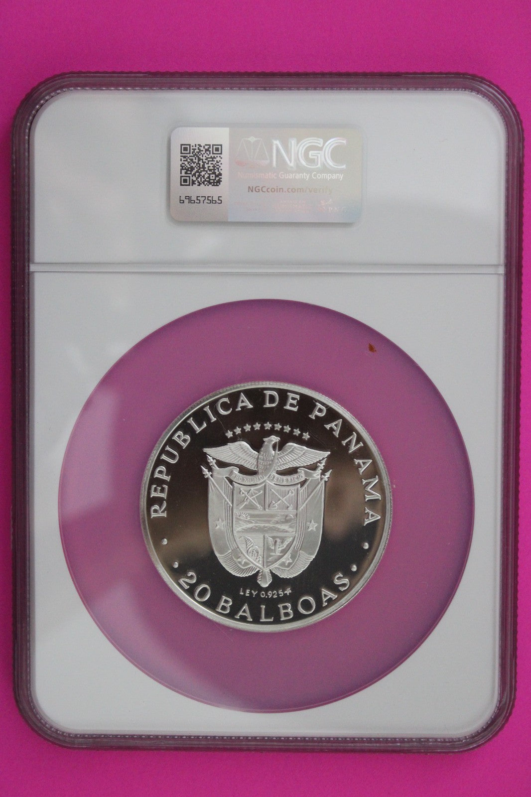 1977 Panama PF 67 Ultra Cameo Proof Silver 20 Balboa NGC Certified Graded 7028