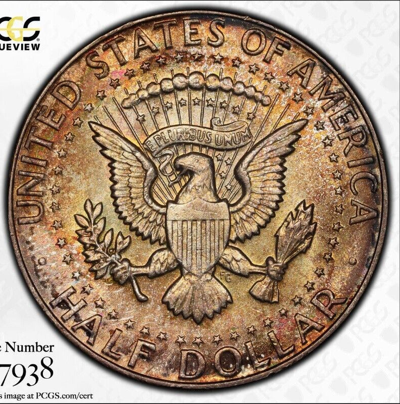 Toned Color 1964 P MS 65 John Kennedy Half Dollar PCGS Graded Trueview Slab 61