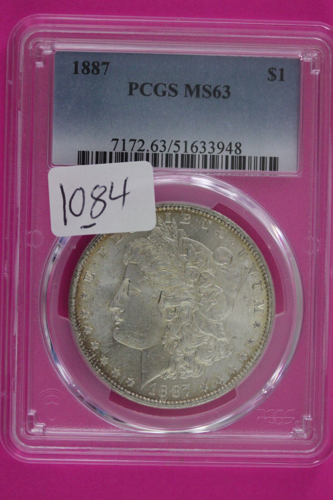 Toned 1887 P MS 64 Liberty Morgan Silver Dollar PCGS Certified Graded Slab 1083