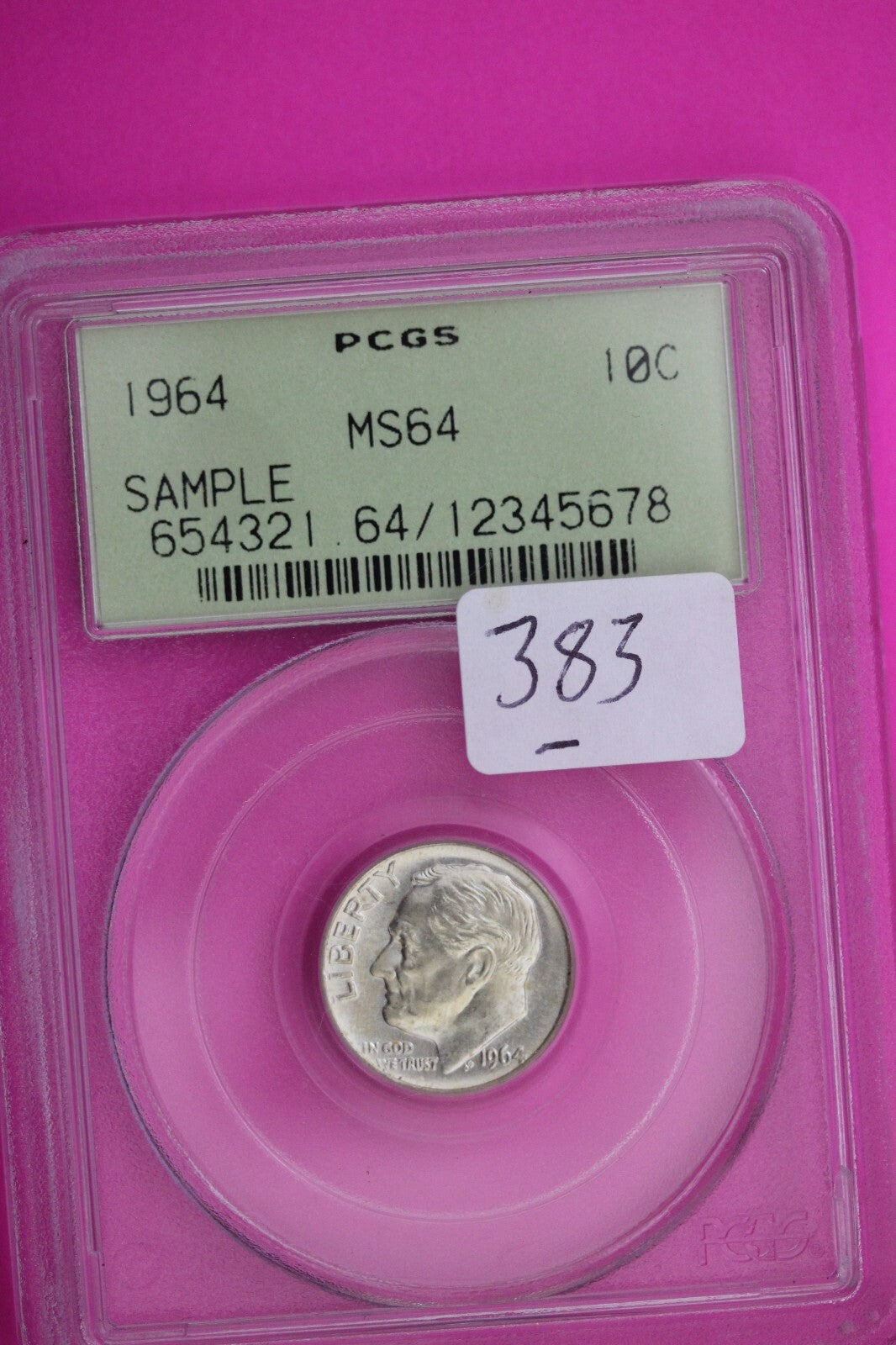 1964 P MS 64 Roosevelt Dime PCGS Green Label Sample Slab Silver Coin 383