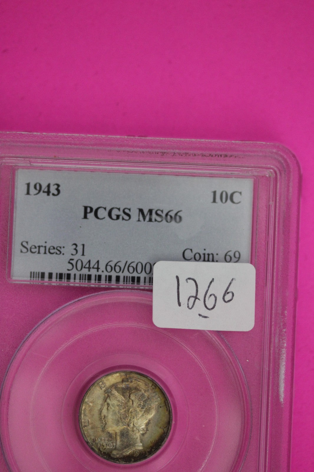Toned 1943 P MS 66 Mercury Liberty Dime PCGS Certified Graded Authentic 1266