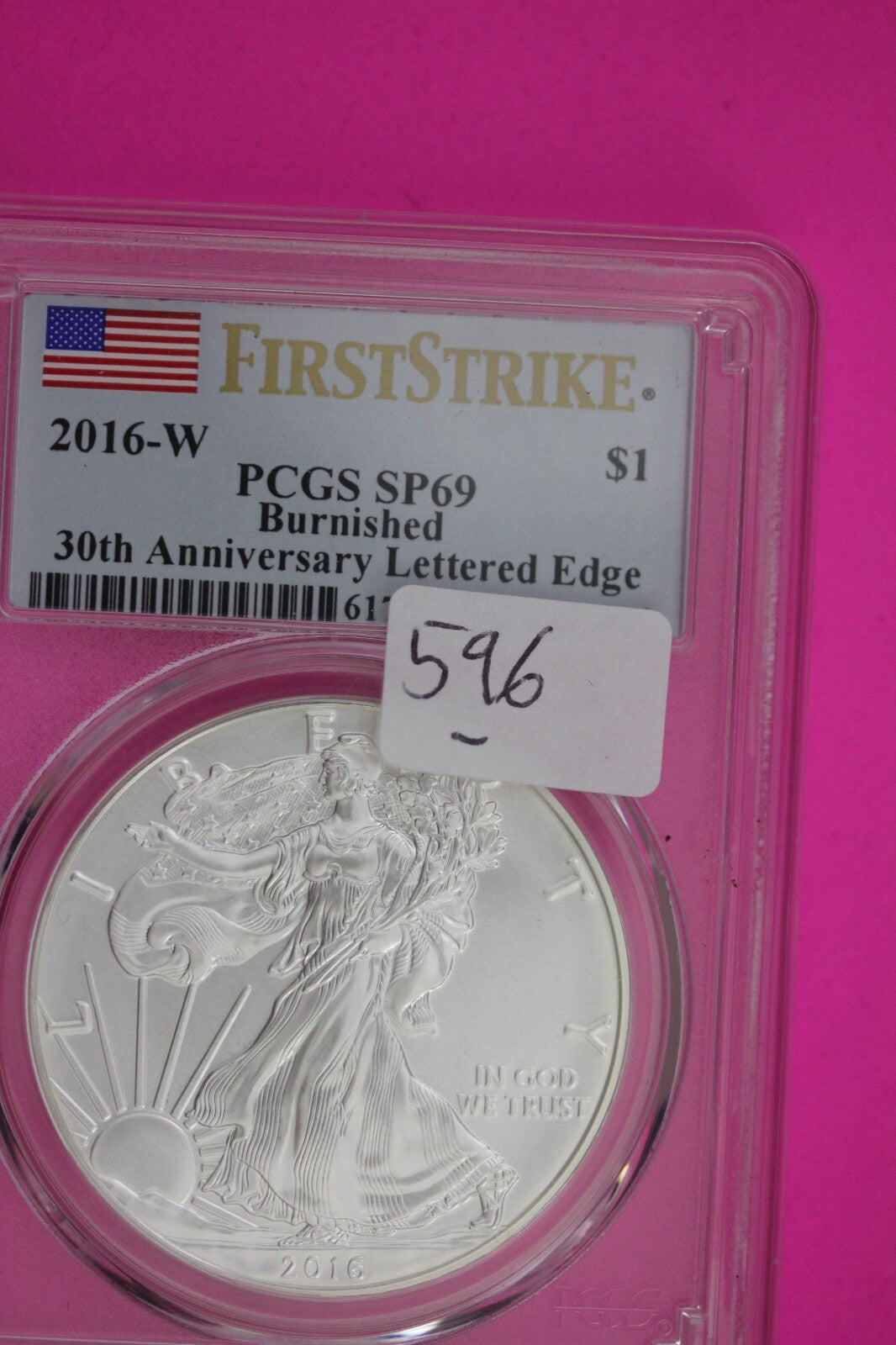 2016 W SP 69 Silver Eagle Coin 1 OZ .999 PCGS Certified Graded Authentic 596