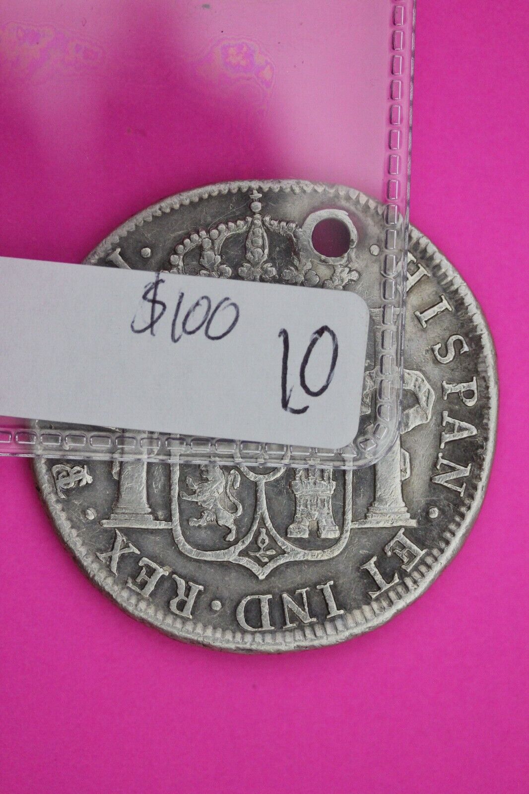 1820 Bolivia Spanish 8 Reales King Ferdin VII Silver Coin Pendant Holed 10