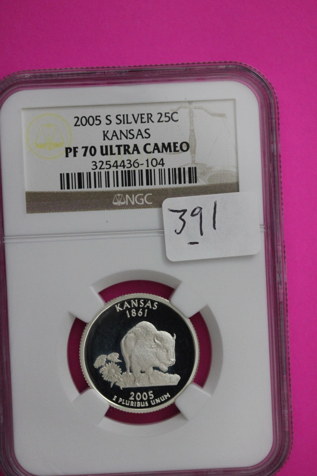 2005 S PF 70 Kansas Silver State Quarter NGC Certified Authentic Slab 391