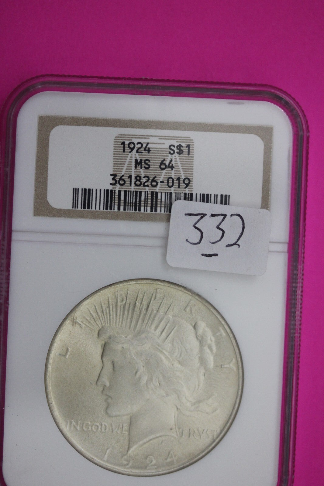 1924 P MS 64 Liberty Peace Silver Dollar NGC Certified Authentic Graded Slab 332