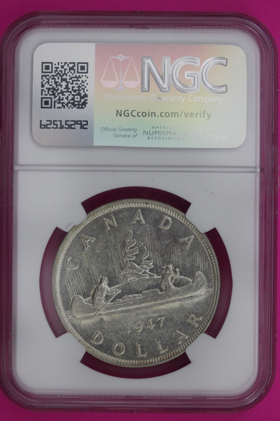 1947 AU 53 Blunt 7 Canada Silver Dollar NGC Certified Authentic Genuine 874