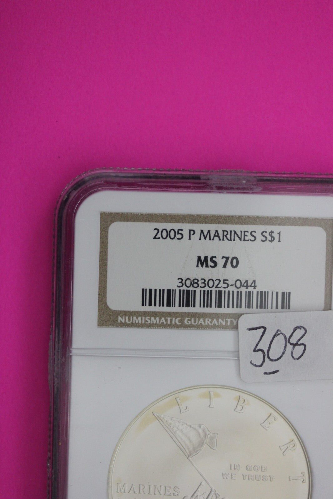 2005 P MS 70 Marines Commemorative Silver Dollar NGC Graded Authentic Slab 308