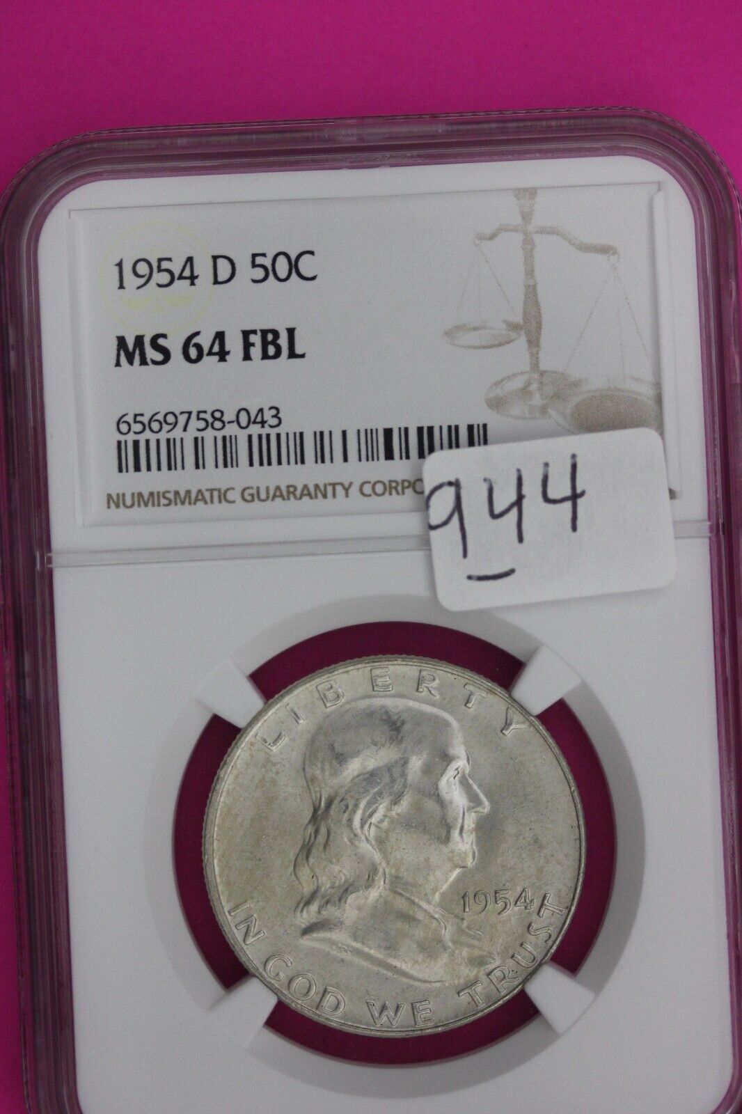 Full Bell Lines 1954 D MS 64 FBL Ben Franklin Half Dollar Silver Coin NGC 944