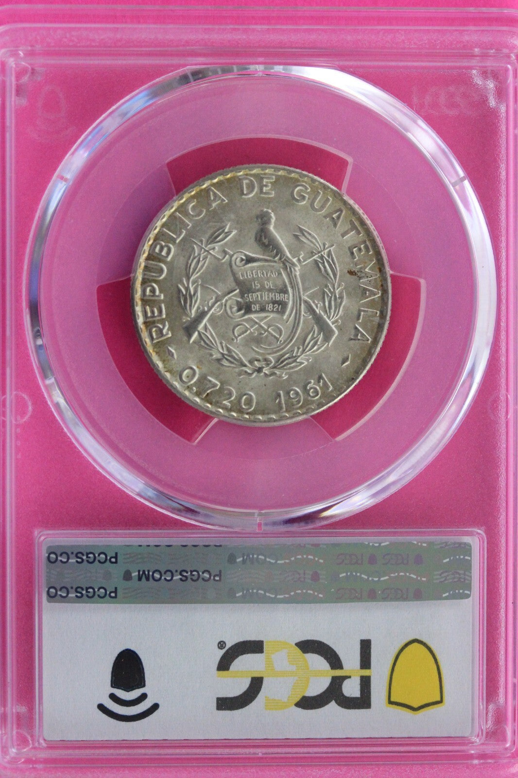 Pop 2 2 Finer 1961 MS 64 Guatemalo Silver Coin 25 Centavos PCGS Authentic 239