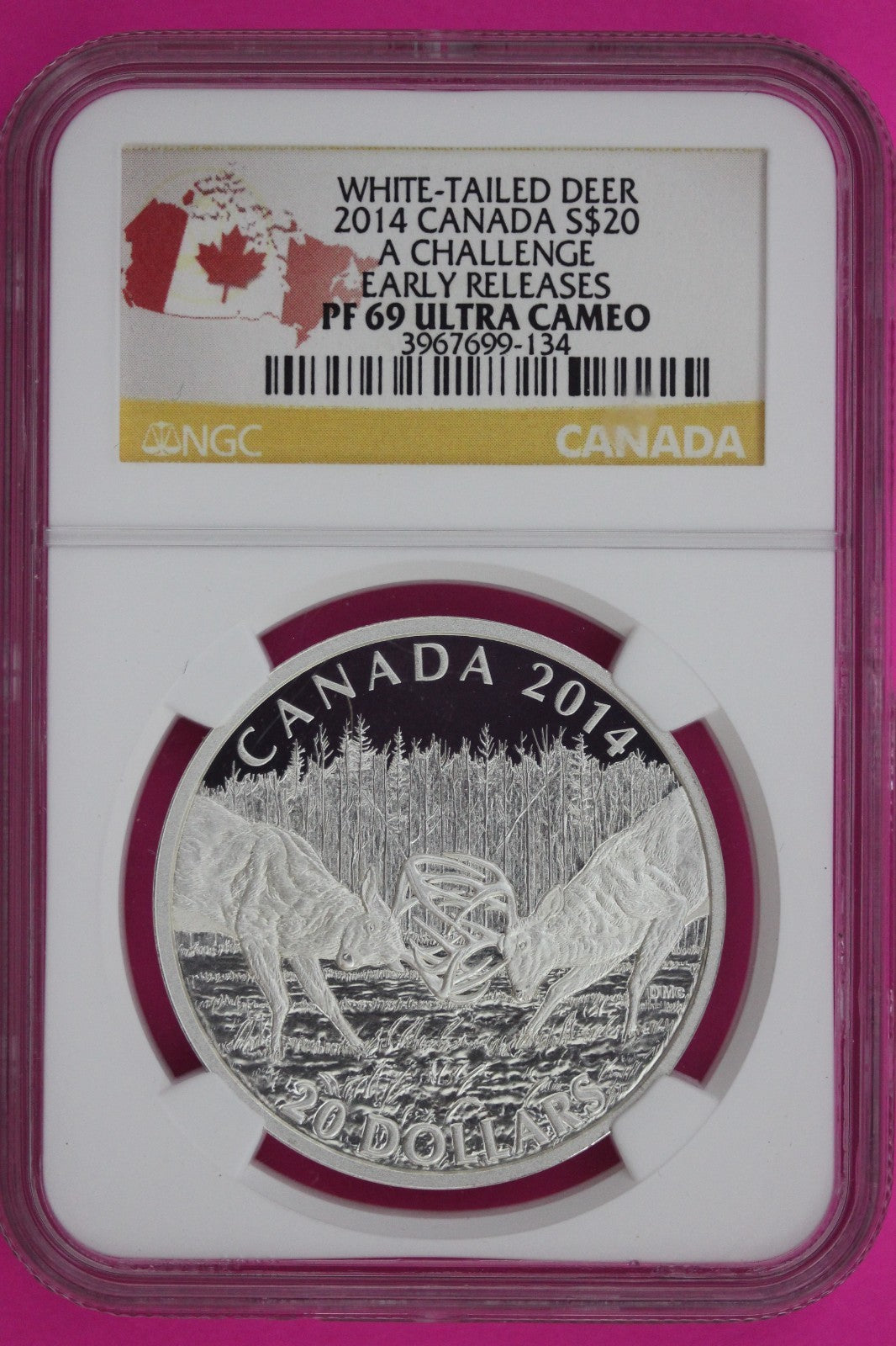 2014 PF 69 White Tailed Deer A Challenge Canada 1 OZ Silver $20 NGC Graded 848