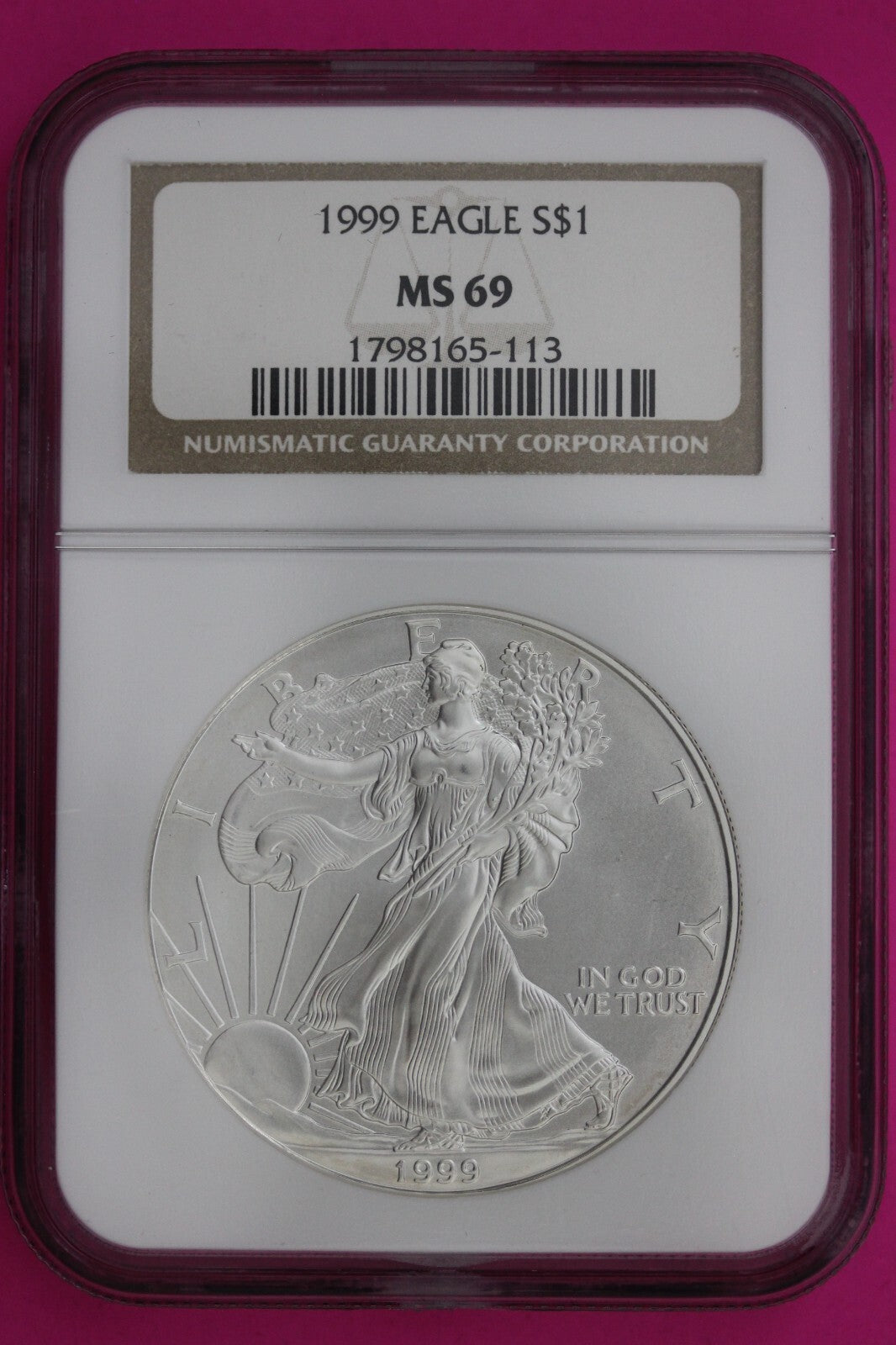 1999 MS 69 Silver Eagle Coin 1 OZ .999 NGC Graded Certified Authentic Slab 493