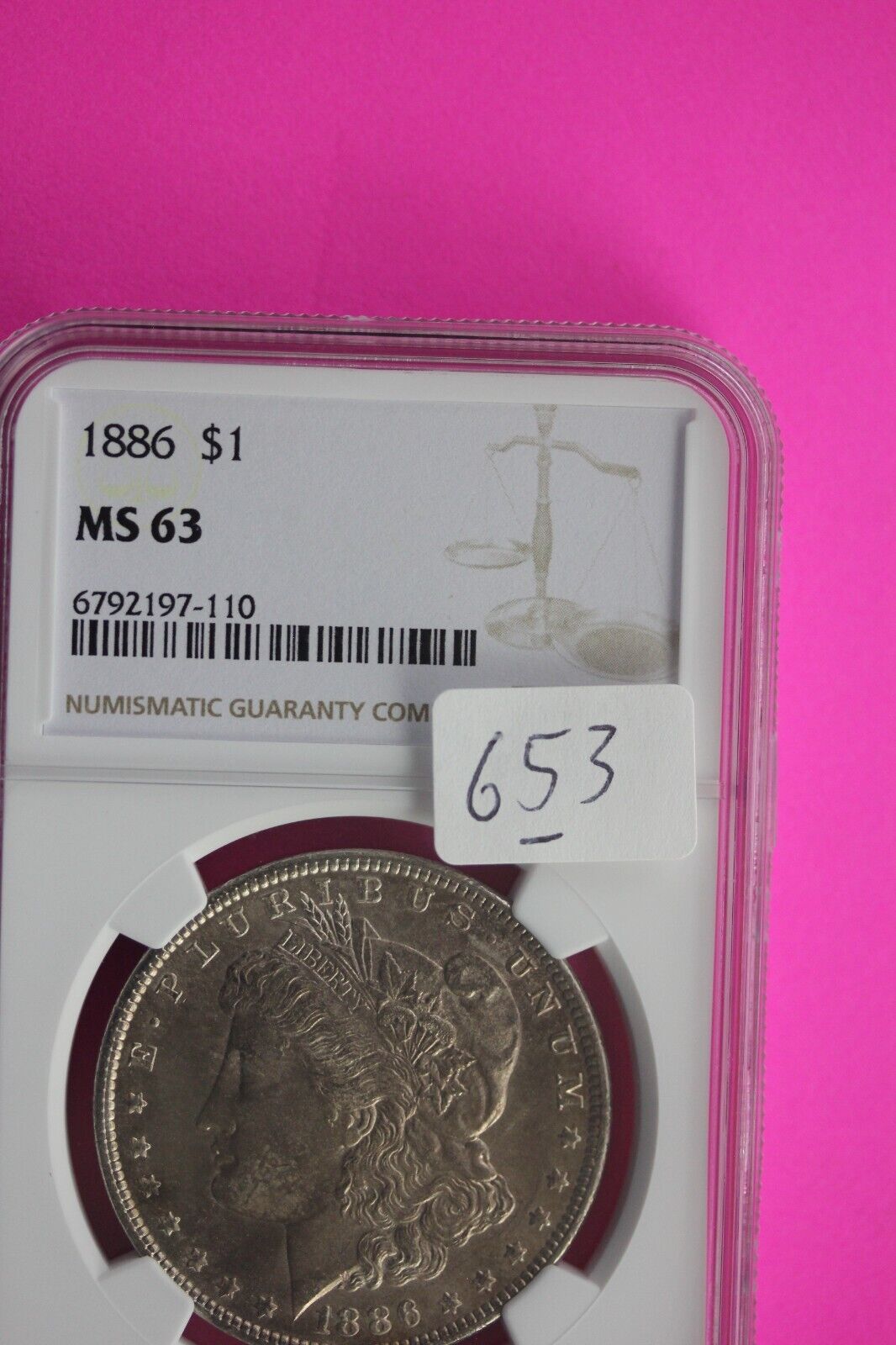 1886 P MS 63 Liberty Morgan Silver Dollar NGC Certified Slab Free Shipping 653