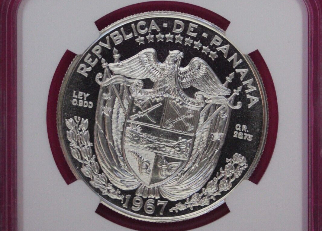 1967 Panama PF 68 Cameo Proof Silver Balboa NGC Certified Graded Slab 1078