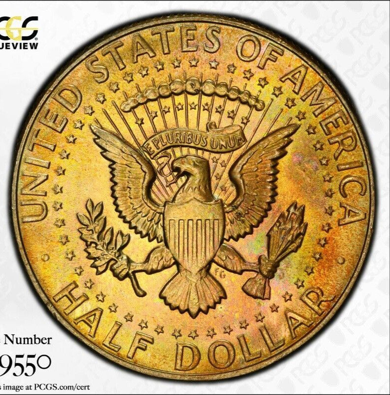 Toned 1966 Silver MS 65 John F Kennedy Silver Half Dollar PCGS Graded Slab 132