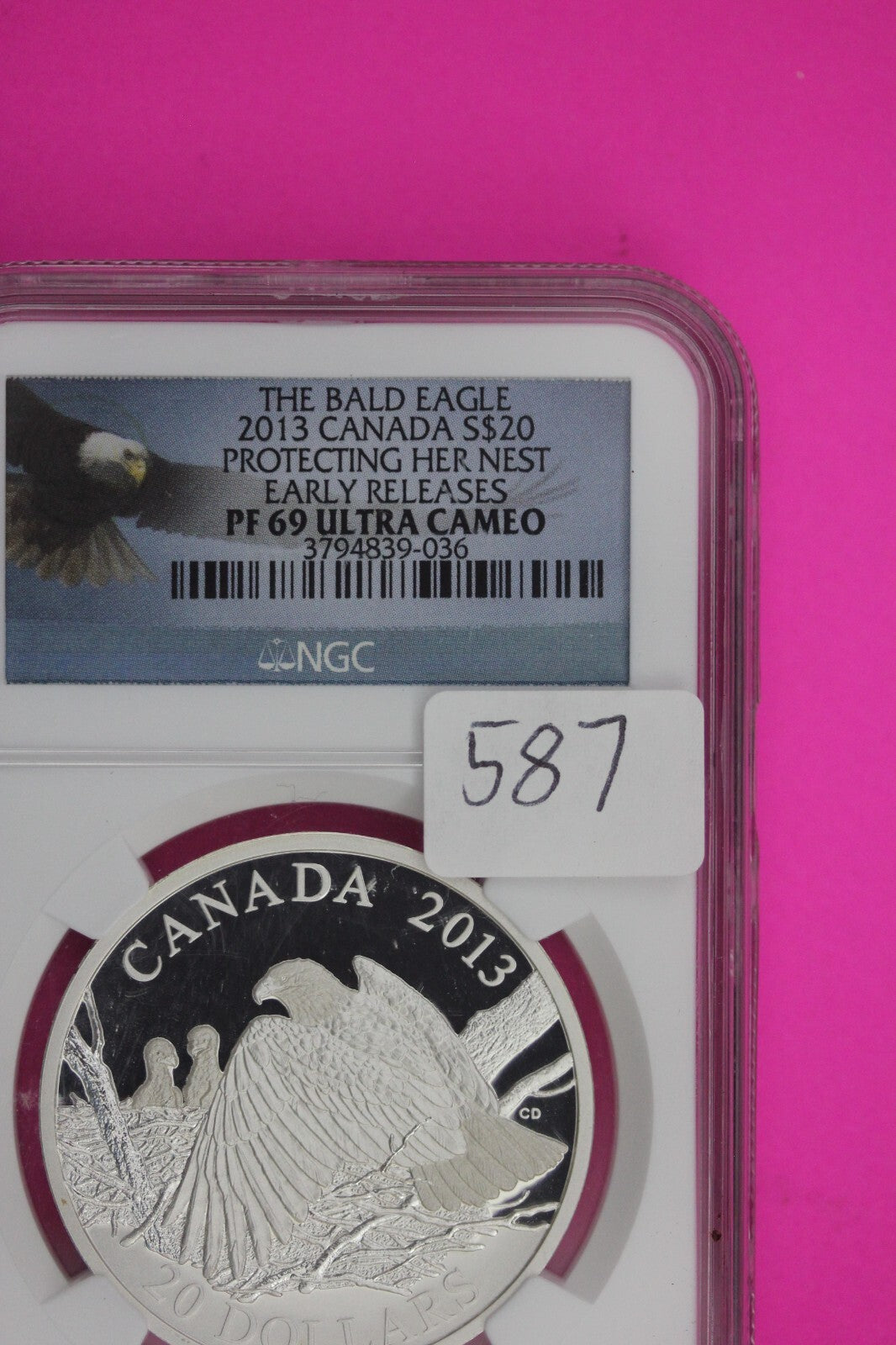 2013 PF 69 Canada The Bald Eagle Protecting Her Nest Early Releases NGC $20 587