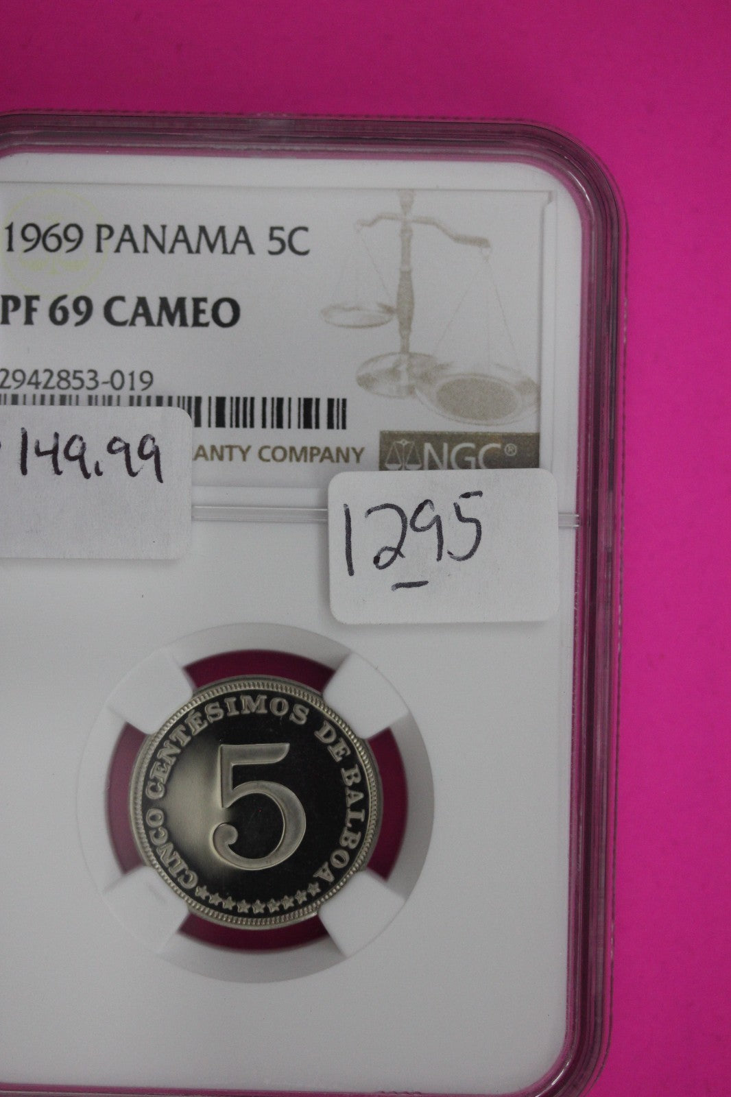 1969 Panama PF 69 Cameo Proof 5 Centesimos NGC Graded Certified Genuine 1295