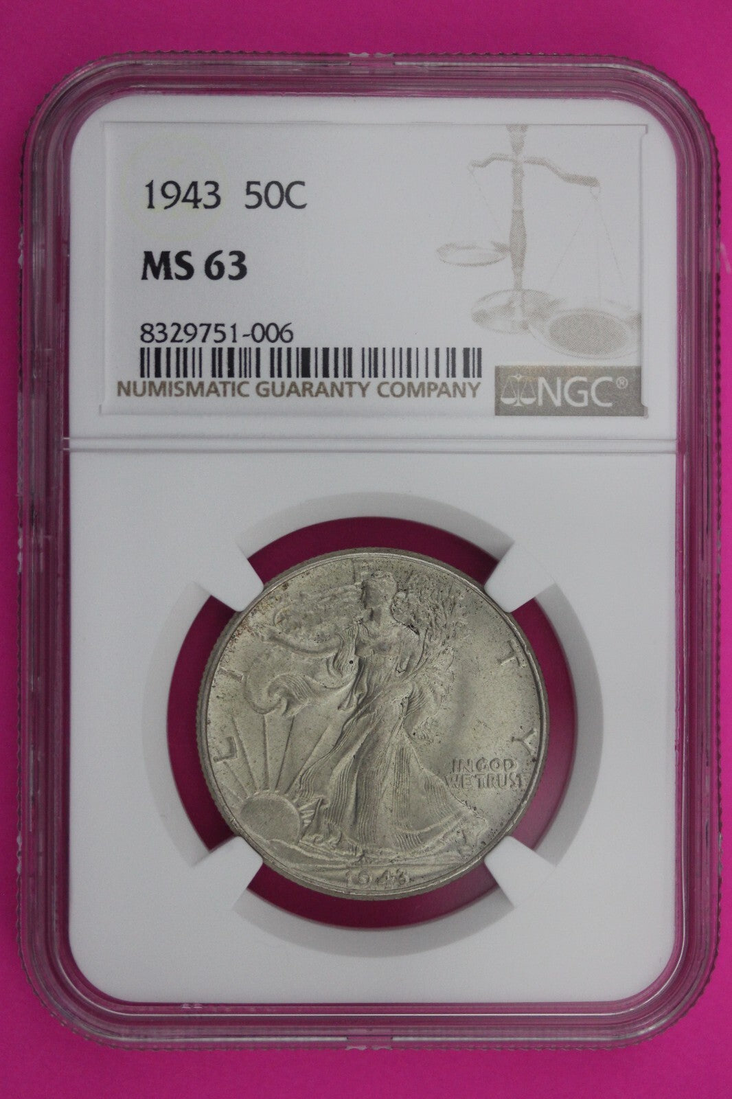 1943 P MS 63 Walking Liberty Half Dollar NGC Graded Certified Authentic 209