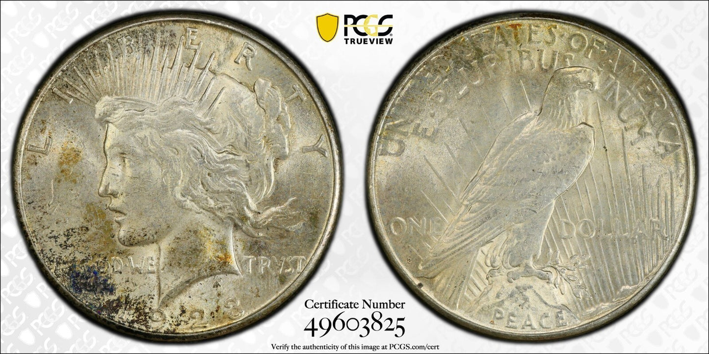 Toned 1923 S MS 62 Peace Silver Dollar PCGS Graded Certified Authentic Slab 674