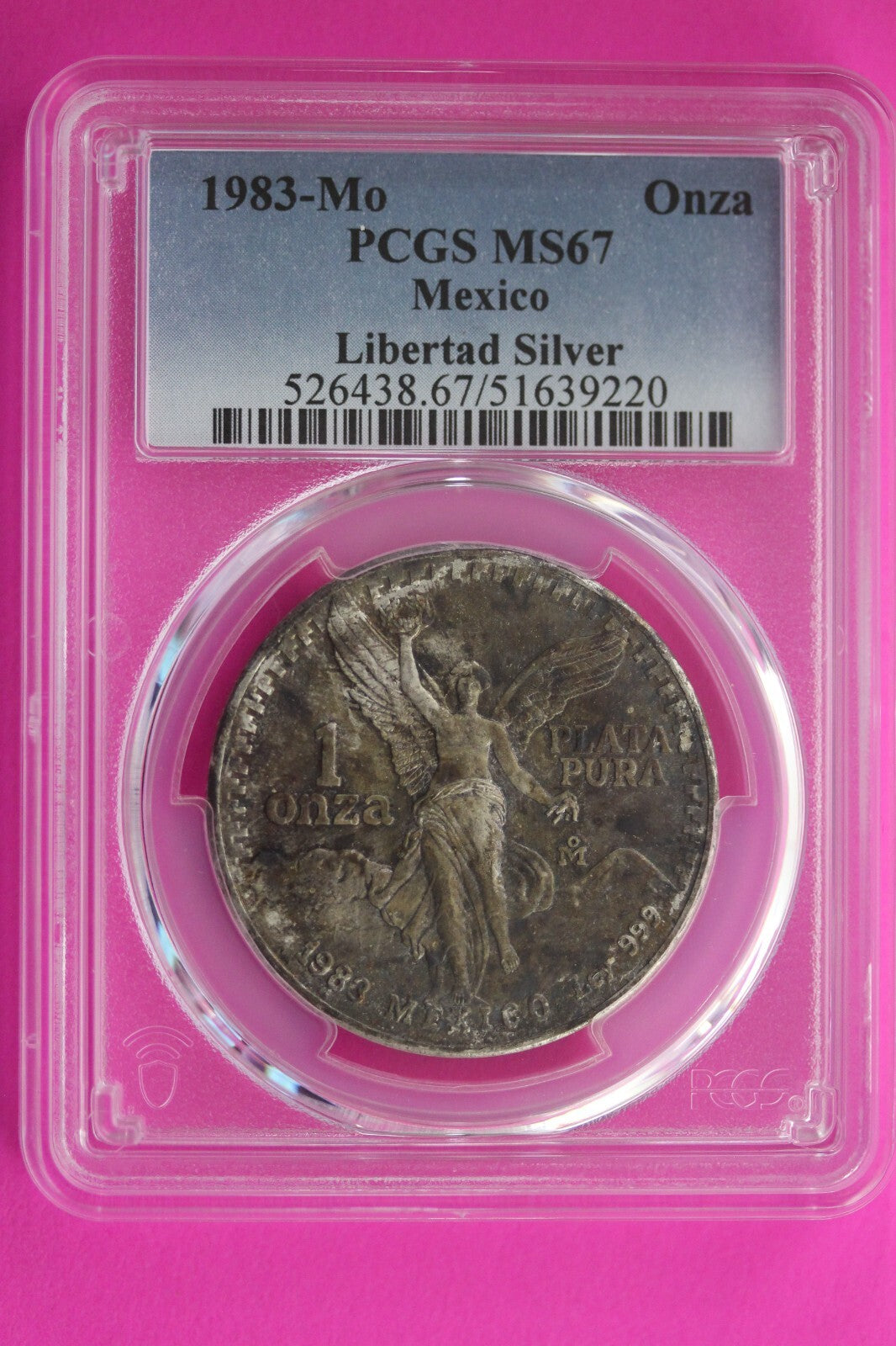 End Of Roll Toned 1983 MS 67 Libertad Mexico 1 OZ Silver Coin PCGS Certified 237