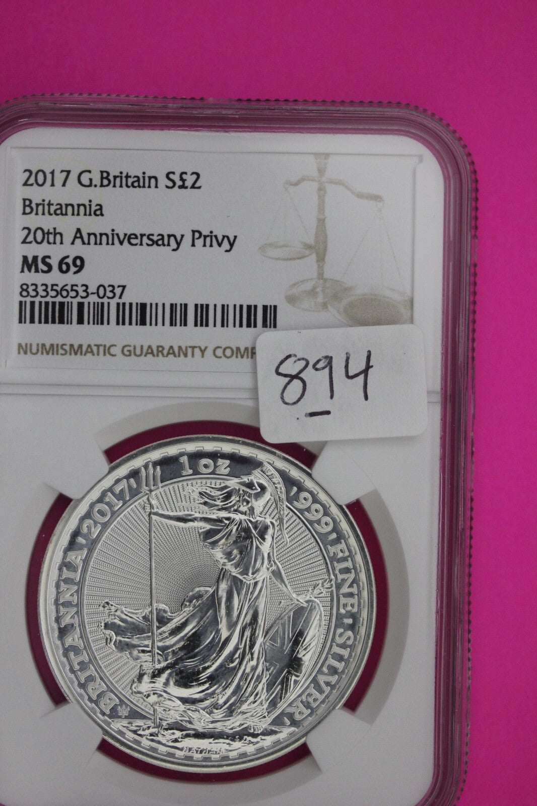 2017 MS 69 Great Britain £2 Britannia 20th Anniversary Privy NGC Graded Slab 894