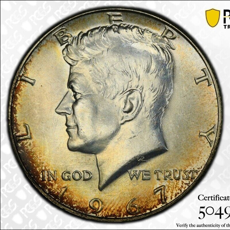 Toned 1967 Silver MS 66 John F Kennedy Silver Half Dollar PCGS Graded Slab 147