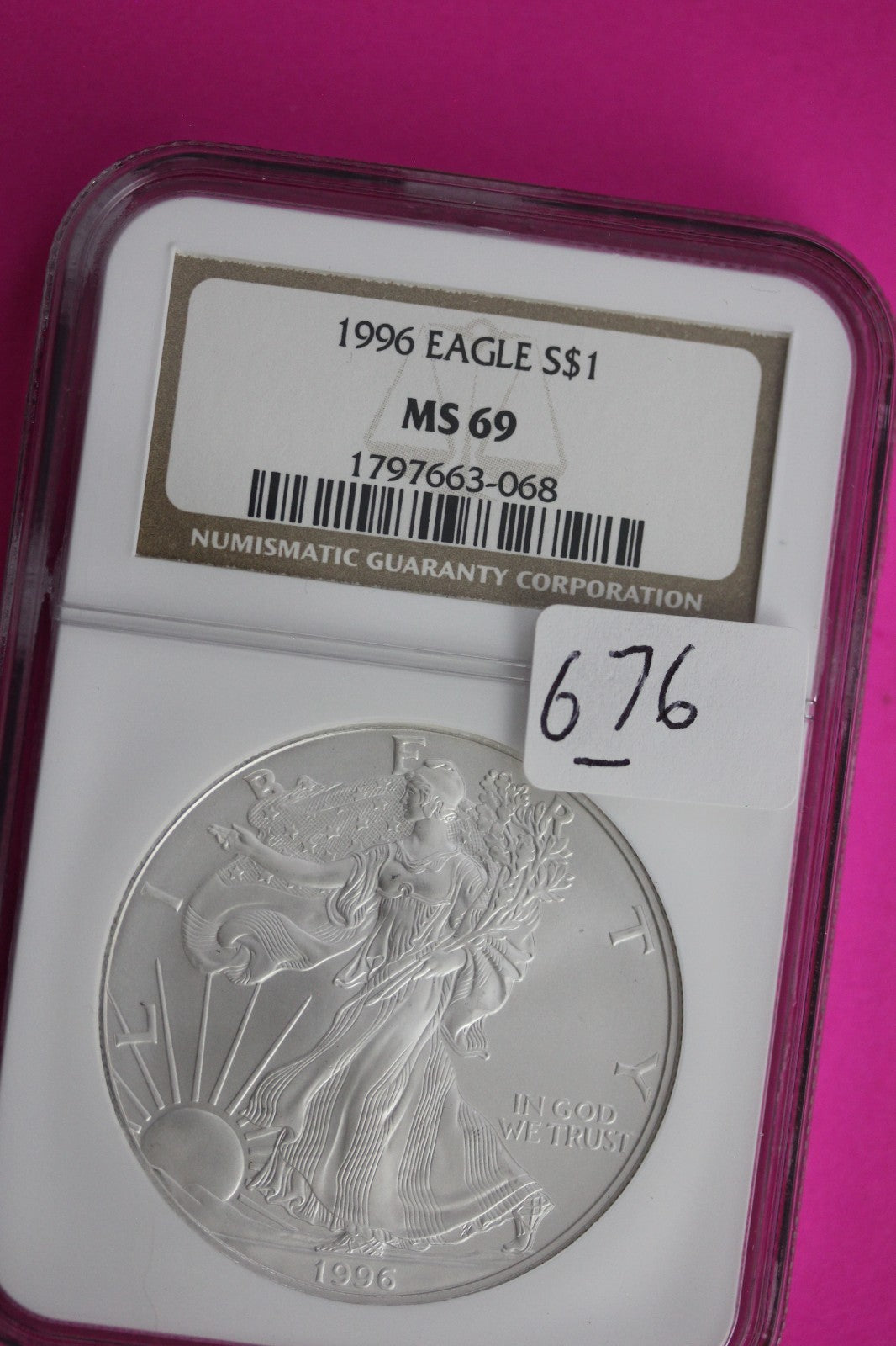 1996 MS 69 Silver Eagle 1 OZ .999 Silver NGC Certified Authentic Graded 676