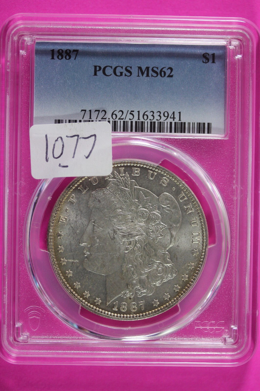 Toned 1887 P MS 62 Liberty Morgan Silver Dollar PCGS Certified Graded Slab 1077