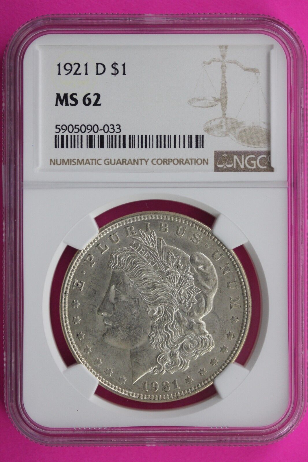1921 D MS 62 Liberty Morgan Silver Dollar NGC Certified Graded Authentic 698