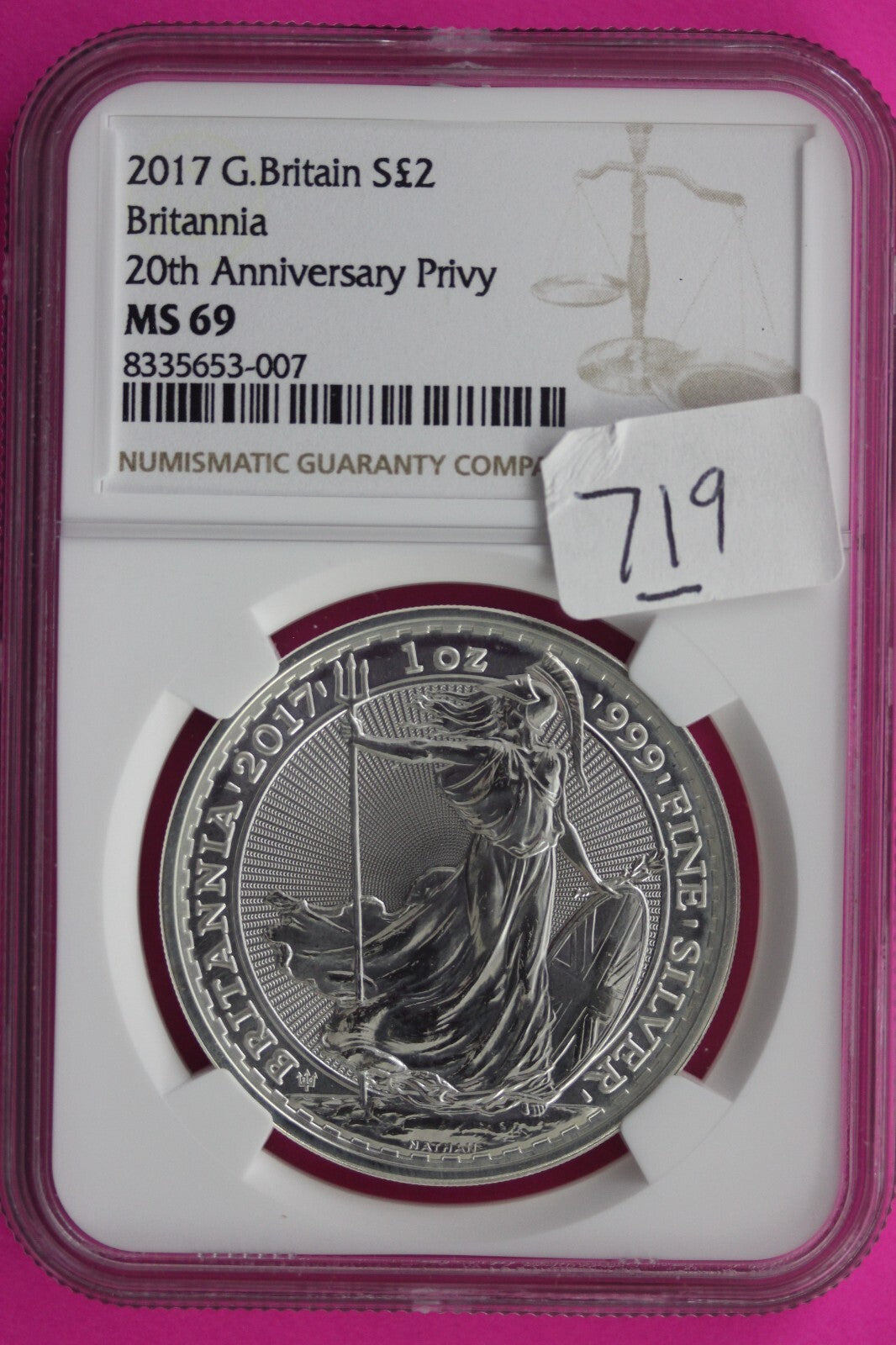 2017 MS 69 Great Britain £2 Britannia 20th Anniversary Privy NGC Graded Slab 719