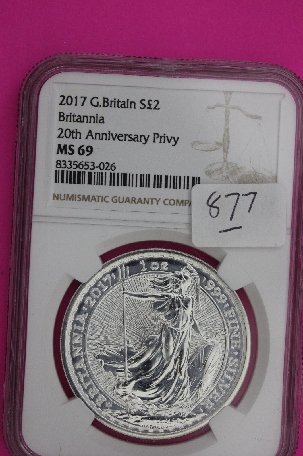 2017 MS 69 Great Britain £2 Britannia 20th Anniversary Privy NGC Graded Slab 877