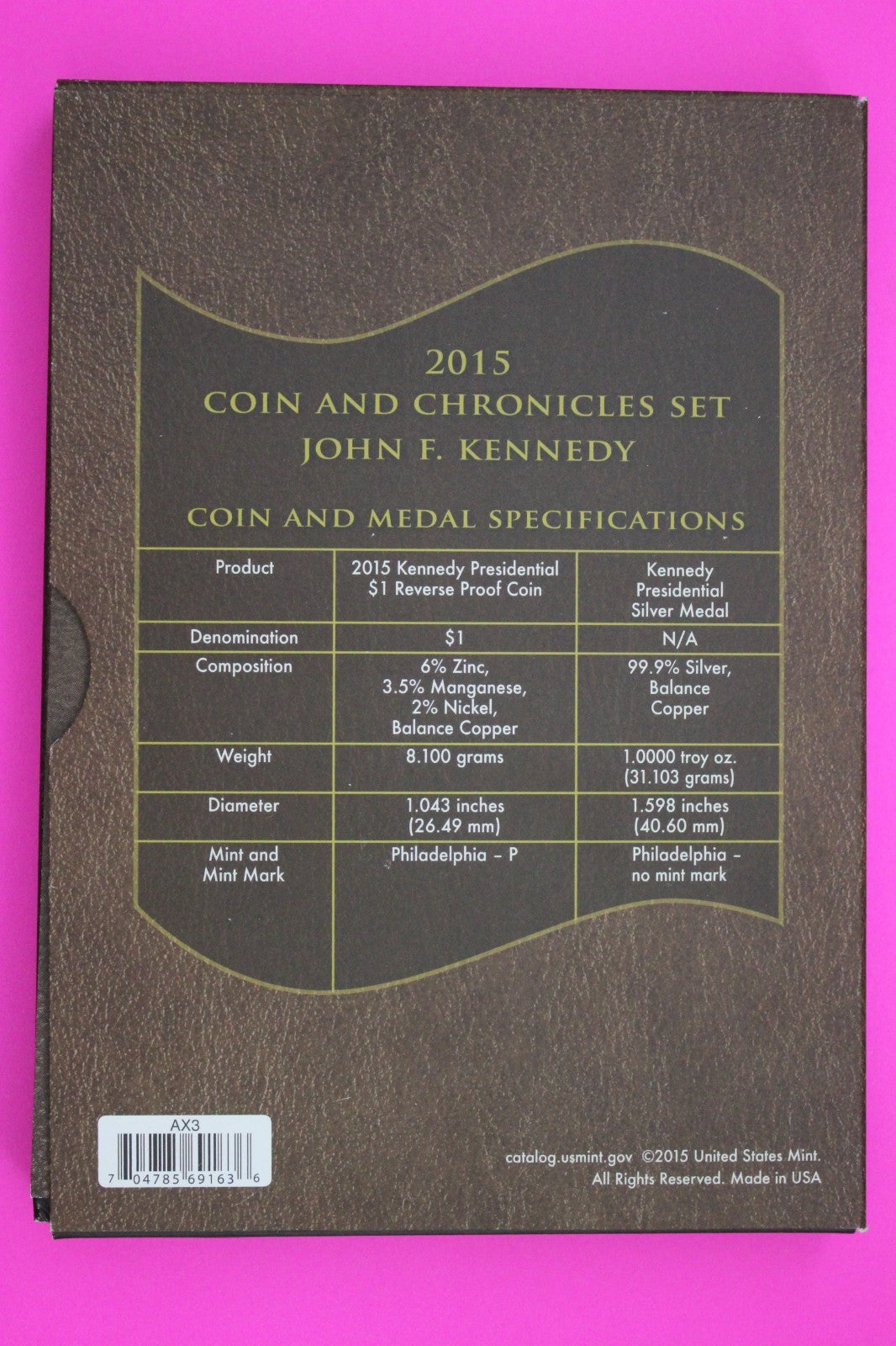 Gem 2015 John Kennedy Coins & Chronicles Mint Set 1 Ounce Silver Box & COA 7062