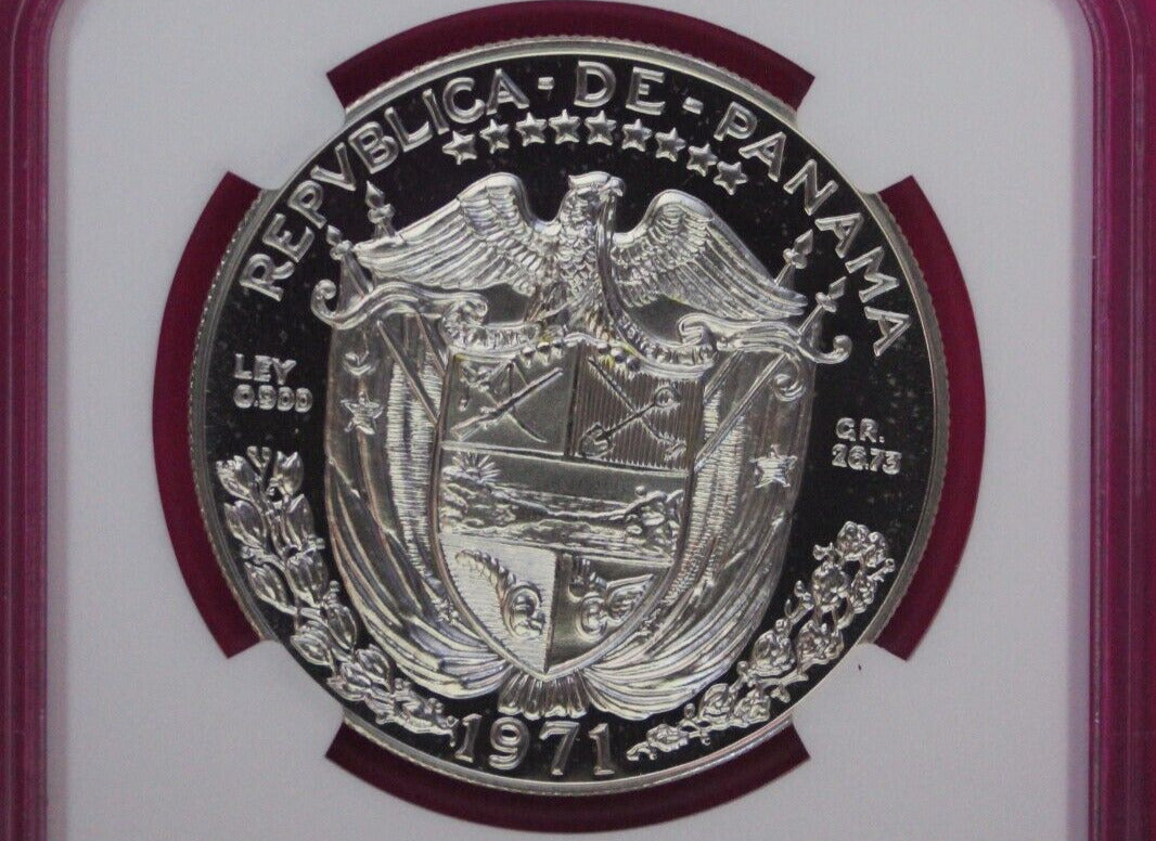 1971 Panama PF 66 Cameo Proof Silver Balboa NGC Certified Graded Slab 1074