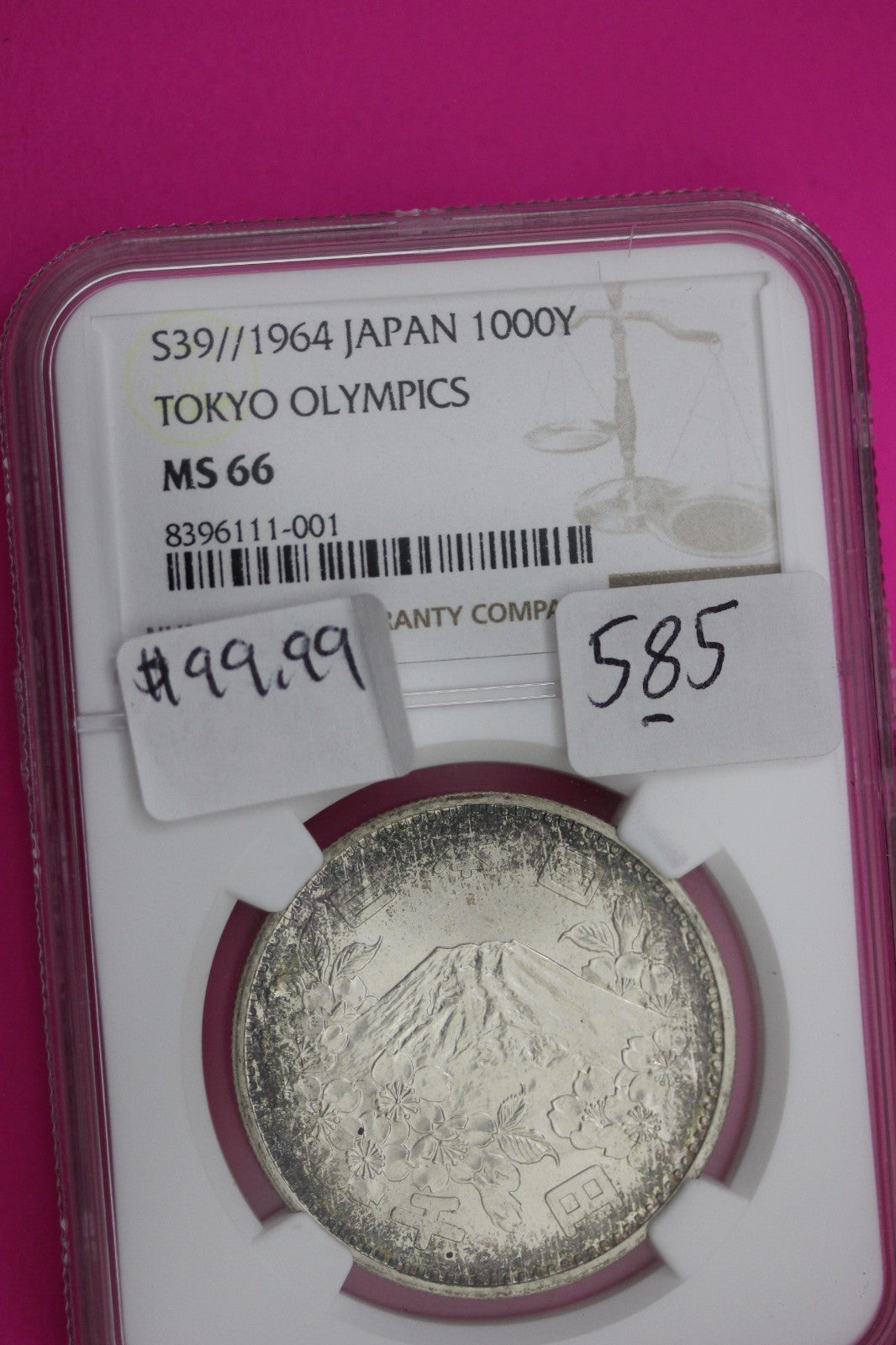 1964 Japan 1000 Yen MS 66 Tokyo Olympics Silver Coin NGC Graded Authentic 585