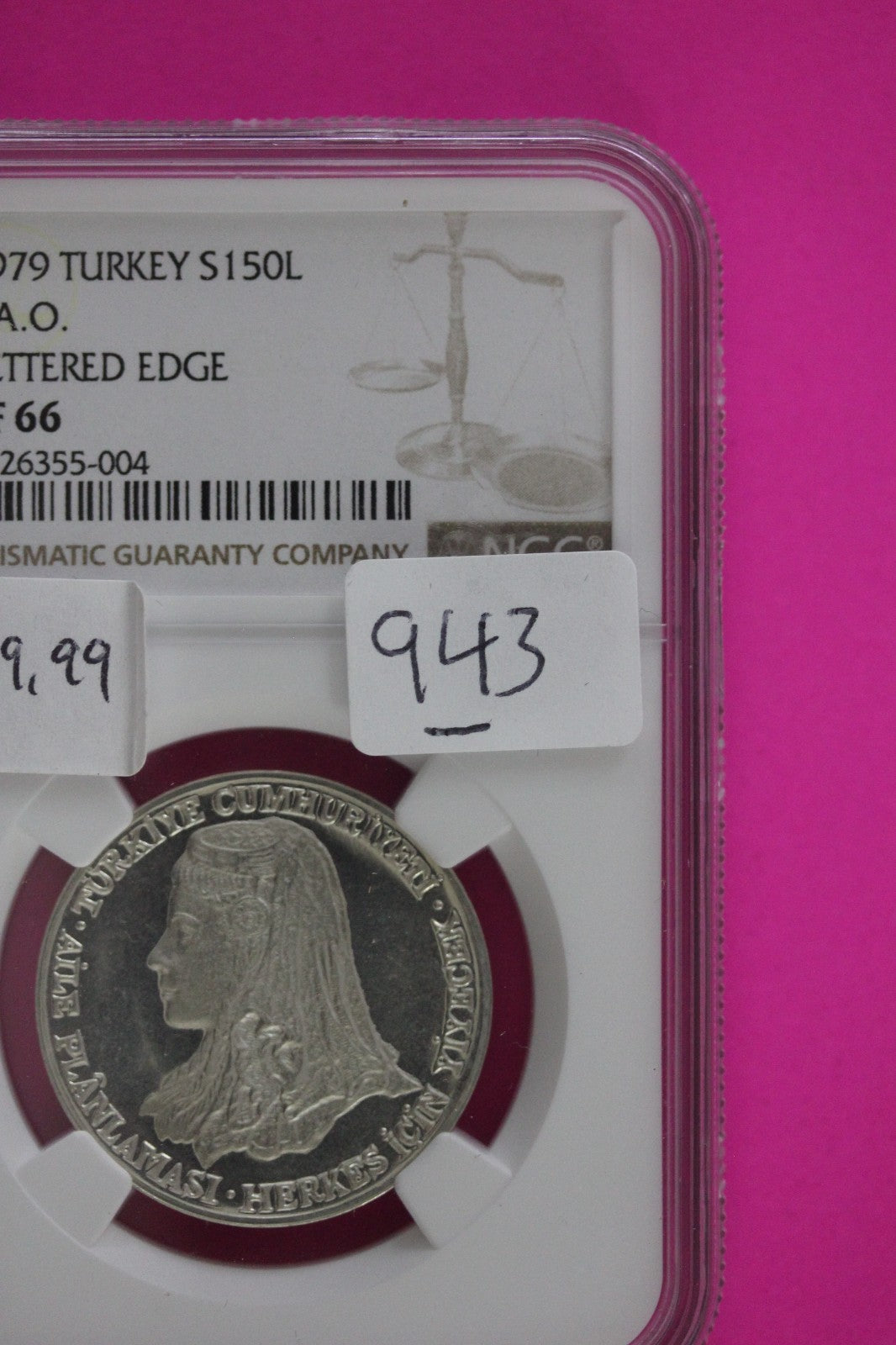 1979 PF 66 Turkey 150 Lira Lettered Edge FAO Silver Coin NGC Certified Slab 943