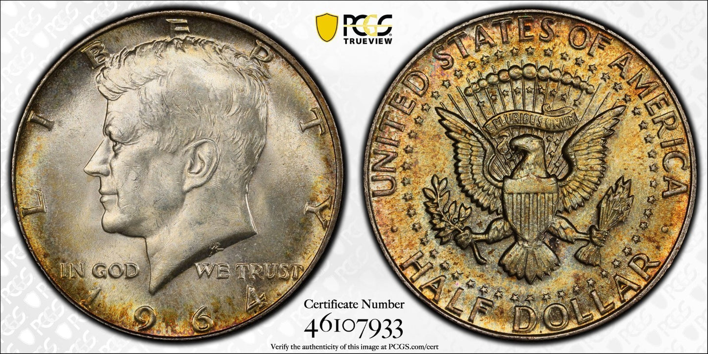 Toned Color 1964 P MS 65 John Kennedy Half Dollar PCGS Trueview Graded OCE 69
