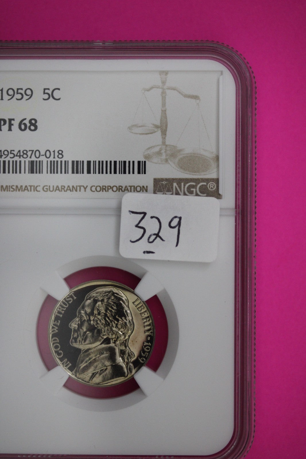 1959 PF 68 Jefferson Nickel NGC Certified Graded Authentic Genuine Slab 329