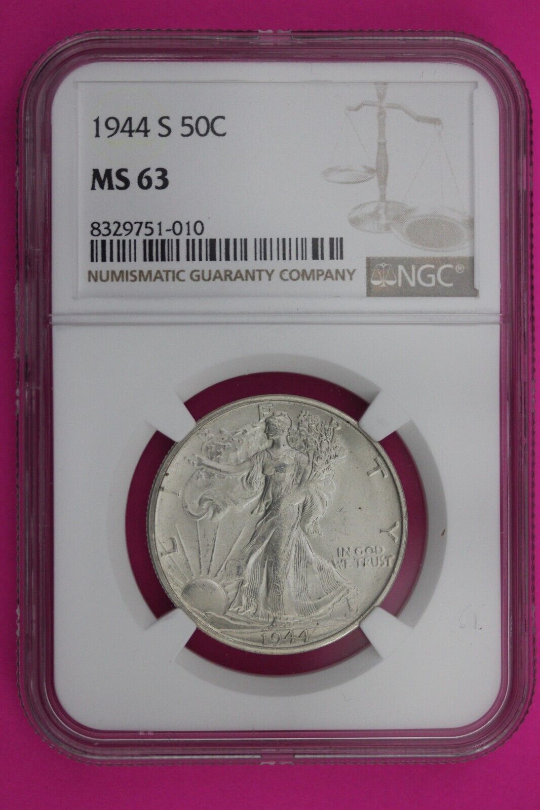 1944 S MS 63 Walking Liberty Half Dollar NGC Graded Certified Authentic 290
