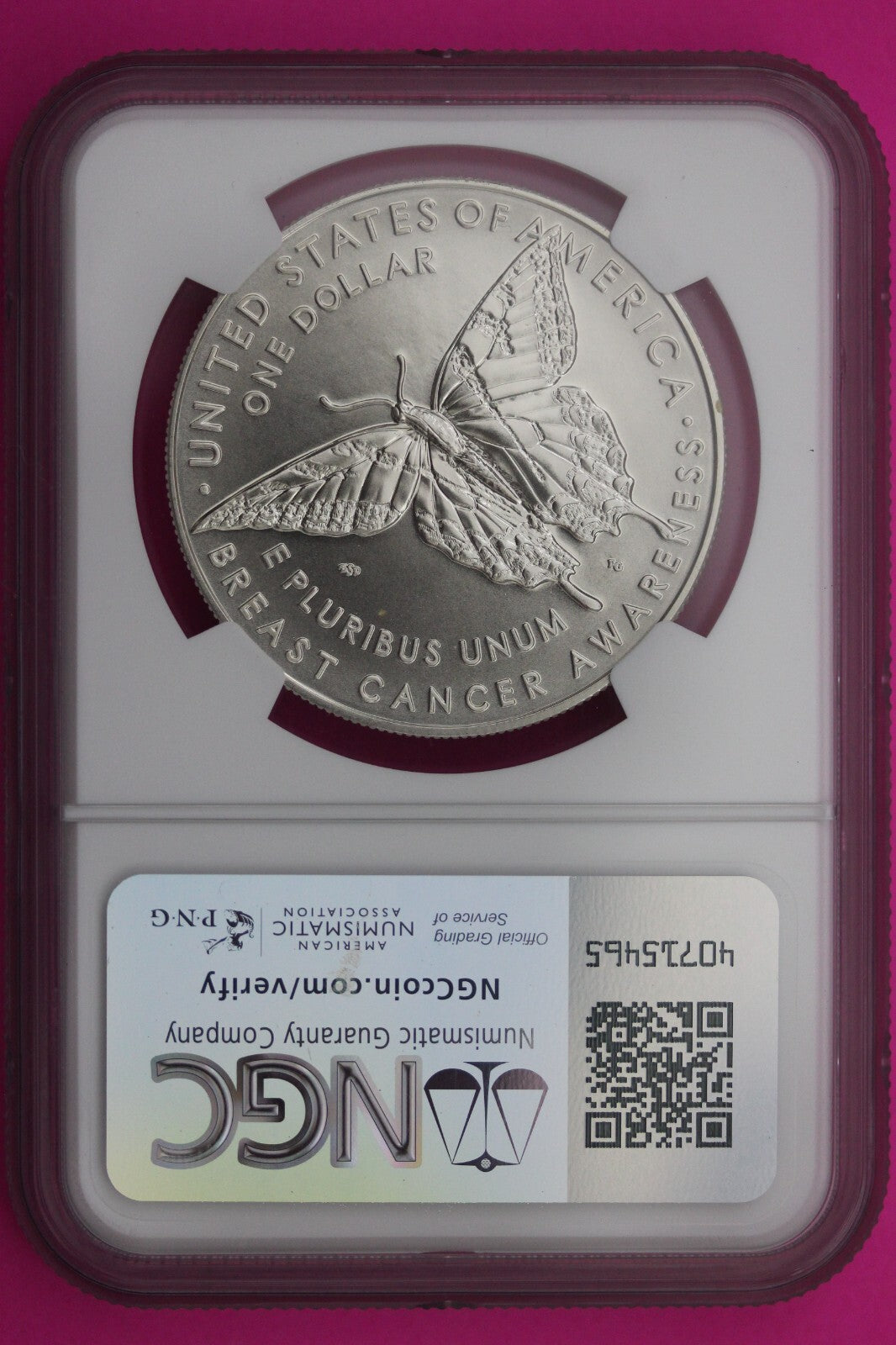 2018 P MS 69 BU Breast Cancer Awareness Commemorative Silver Dollar NGC 293