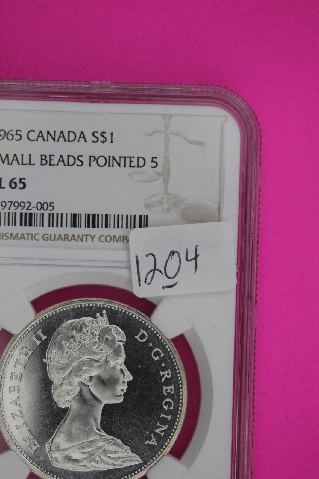 1965 PL 65 Canada Silver Dollar Small Beads Pointed 5 NGC Graded Certified 1204
