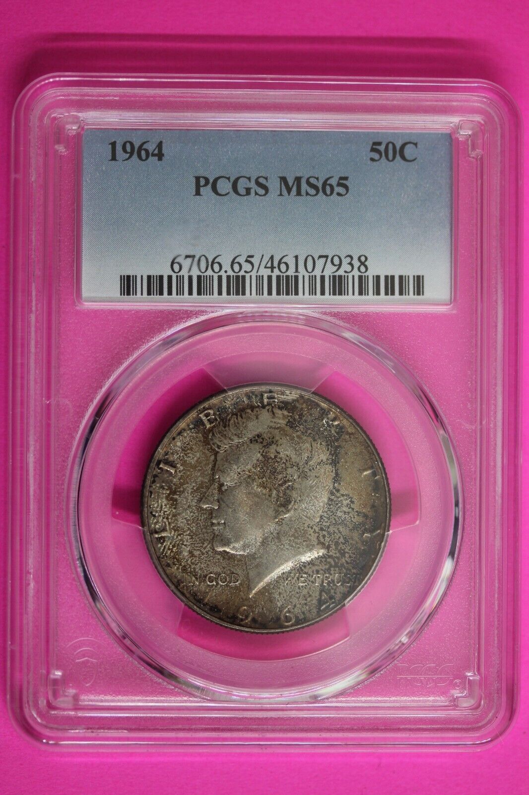 Toned Color 1964 P MS 65 John Kennedy Half Dollar PCGS Graded Trueview Slab 61