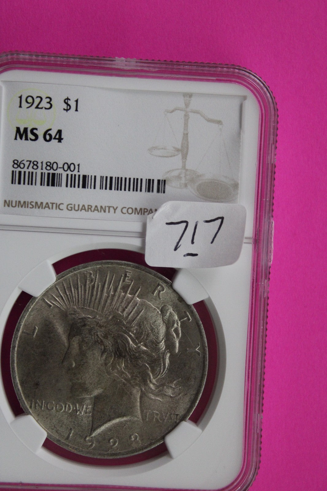1923 P MS 64 Liberty Peace Silver Dollar NGC Certified Graded Authentic 717