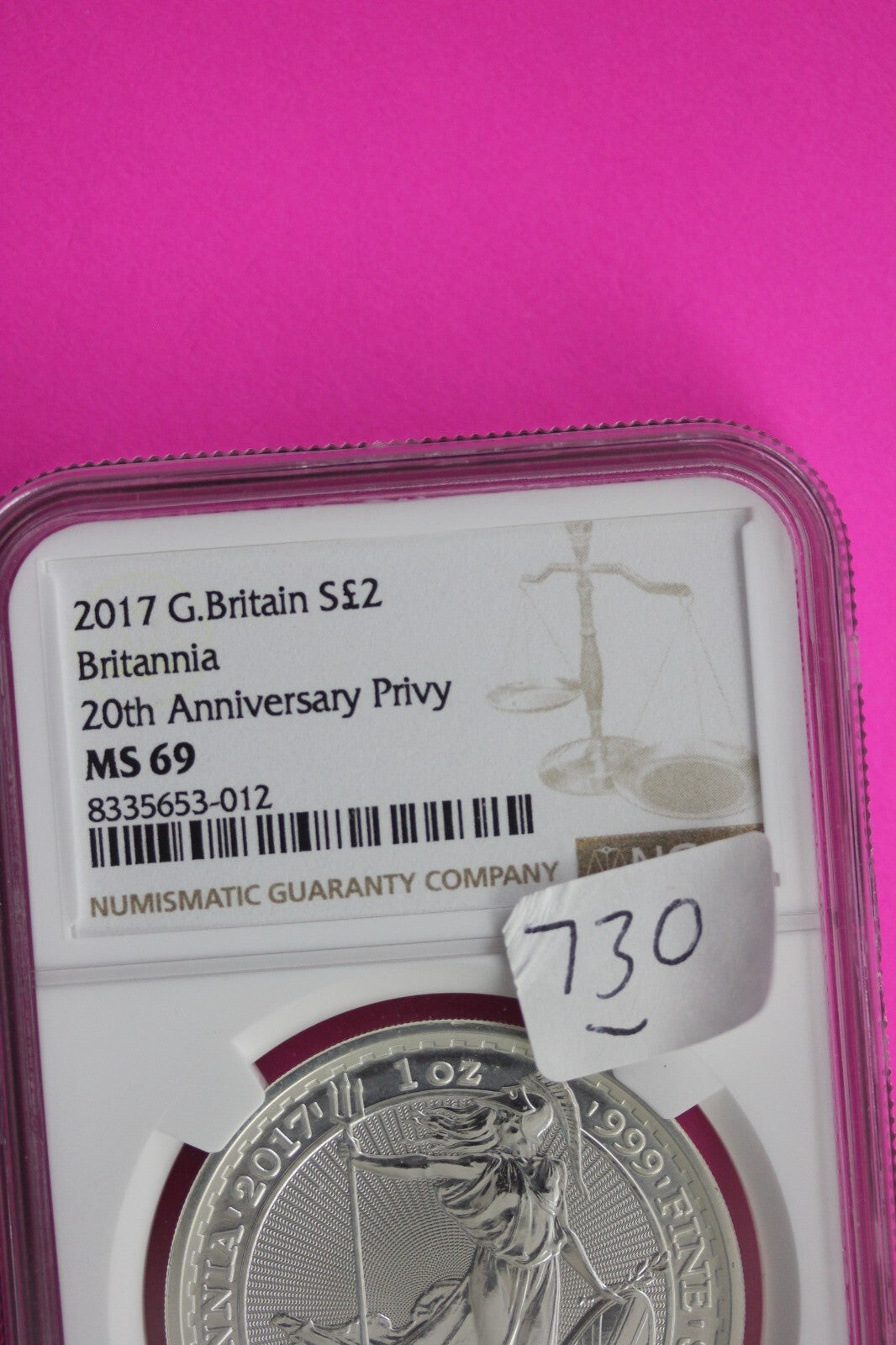 2017 MS 69 Great Britain £2 Britannia 20th Anniversary Privy NGC Graded Slab 730