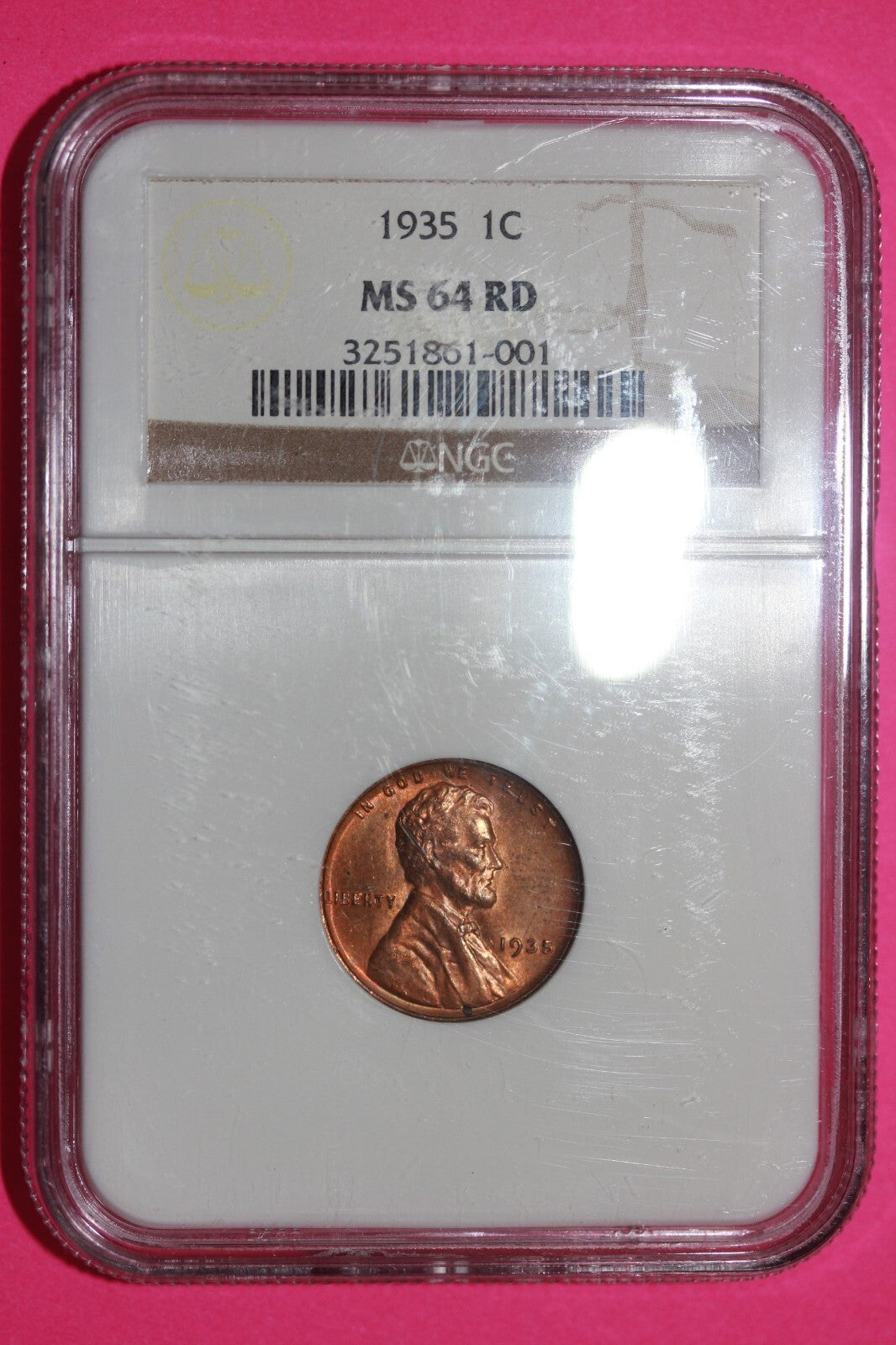 1935 P MS 64 RD Lincoln Wheat Cent Penny NGC Graded Certified Authentic Slab 55