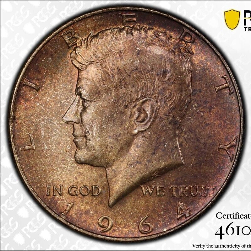 Toned Color 1964 P MS 66 John Kennedy Half Dollar PCGS Graded Trueview Slab 55