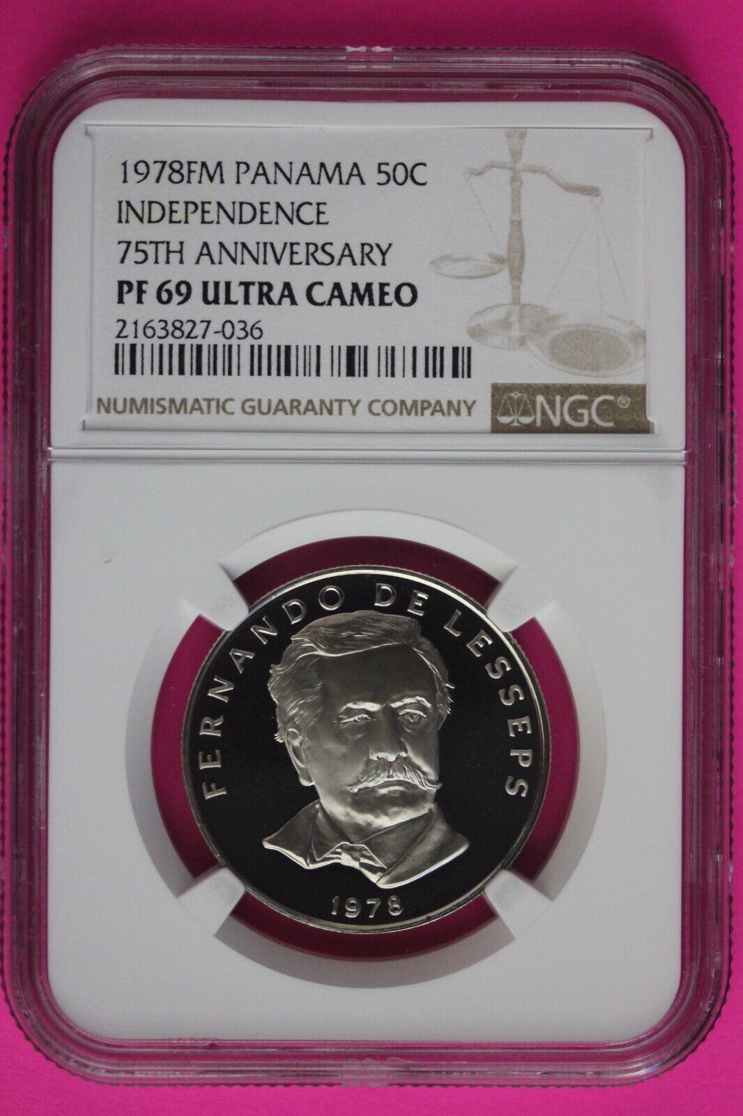 1978 Panama PF 69 Ultra Cameo Proof 50 Centesimos NGC Graded Authentic Slab 1040