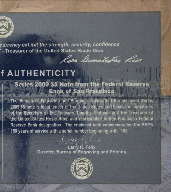 Mint Sealed 2012 Coin & Currency Set Proof 1 OZ Silver Eagle & $5 Note COA 9003