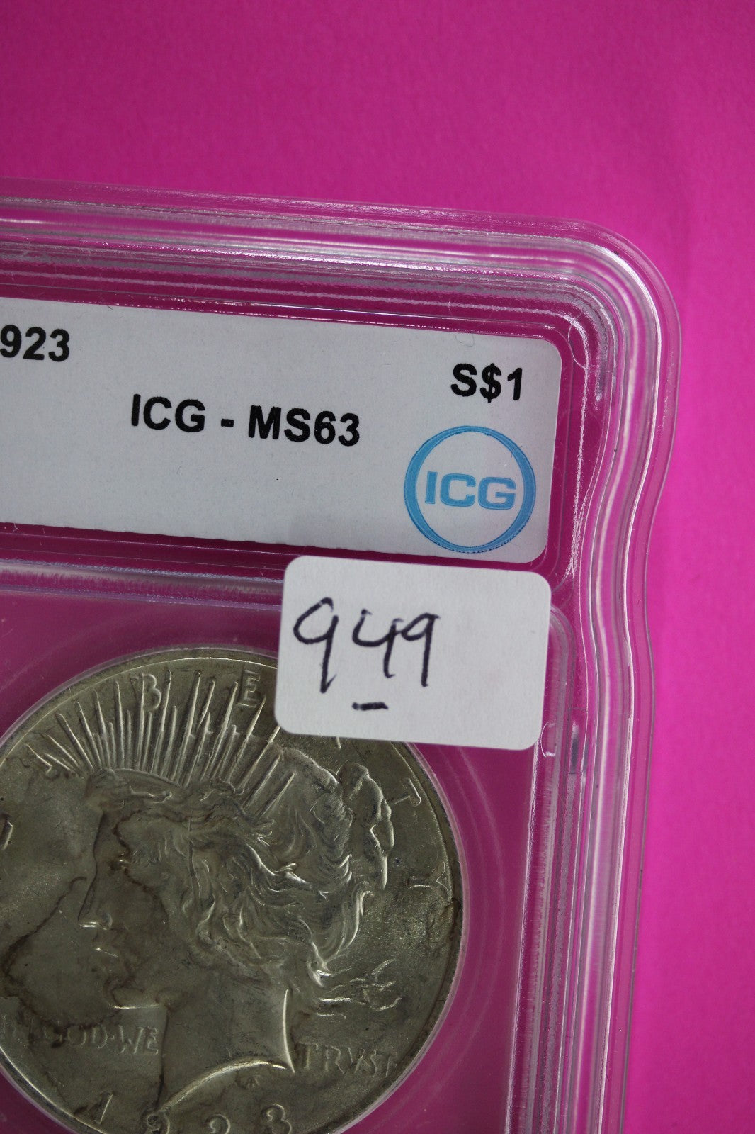 1923 P MS 63 Liberty Peace Silver Dollar ICG Certified Graded Authentic Slab 949