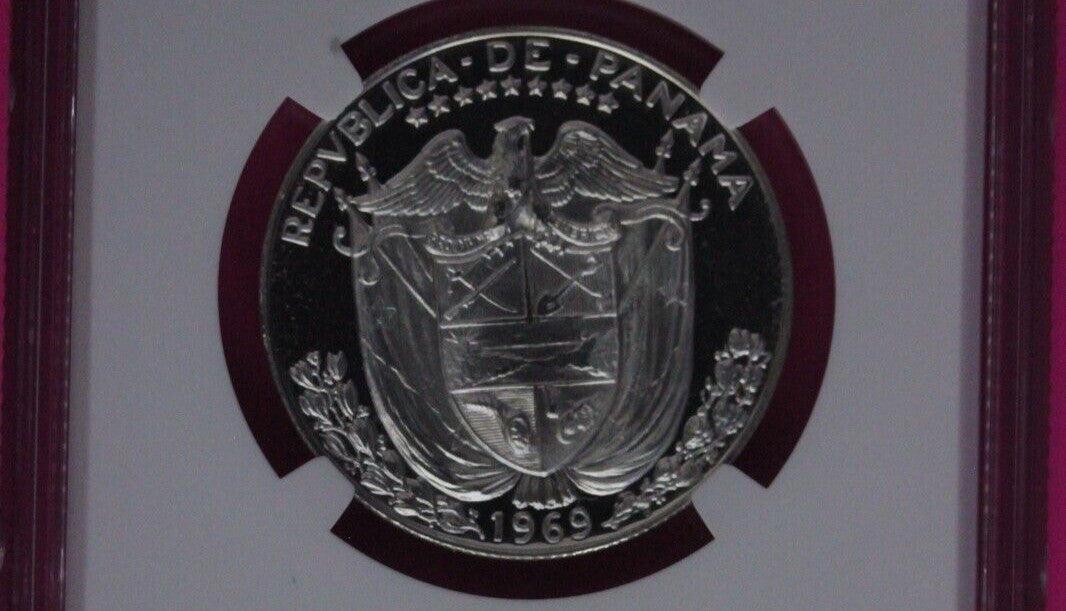 Top Pop 1969 Panama PF 69 Cameo Proof Silver 1/2 Balboa NGC Certified Slab 1030