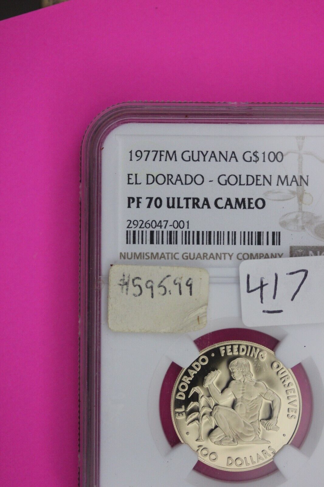 1977 PF 70 Gold $100 Guyana El Dorado Golden Man Ultra Cameo NGC Graded Slab 417