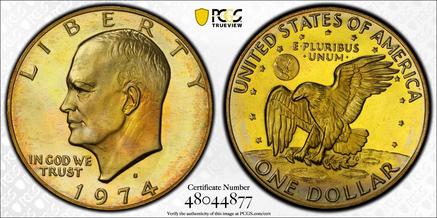 Toned Color 1974 S PR 67 Silver Ike Eisenhower Dollar PCGS Trueview Slab 220